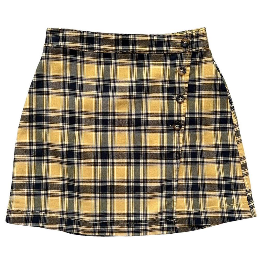 Hollister Mini Yellow Plaid Skirt High Waisted Size S Preppy Clueless Academia
